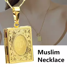 2 piece Quran book pendant necklace with photo locket box - Islamic religious jewelry, S322379268.