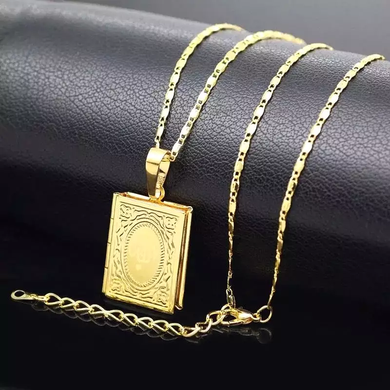 2 piece Quran book pendant necklace with photo locket box - Islamic religious jewelry, S322379268.