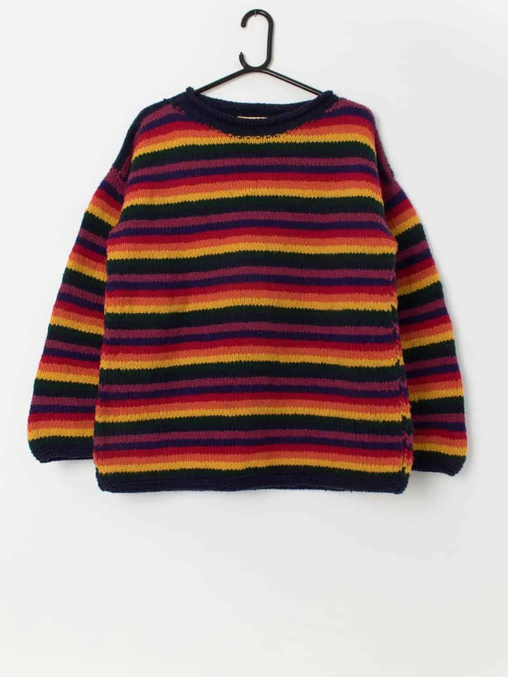 90s Vintage Pachamama Rainbow Striped Chunky Wool Jumper Medium Large