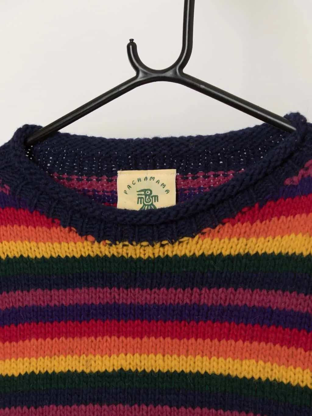 90s Vintage Pachamama Rainbow Striped Chunky Wool Jumper Medium Large