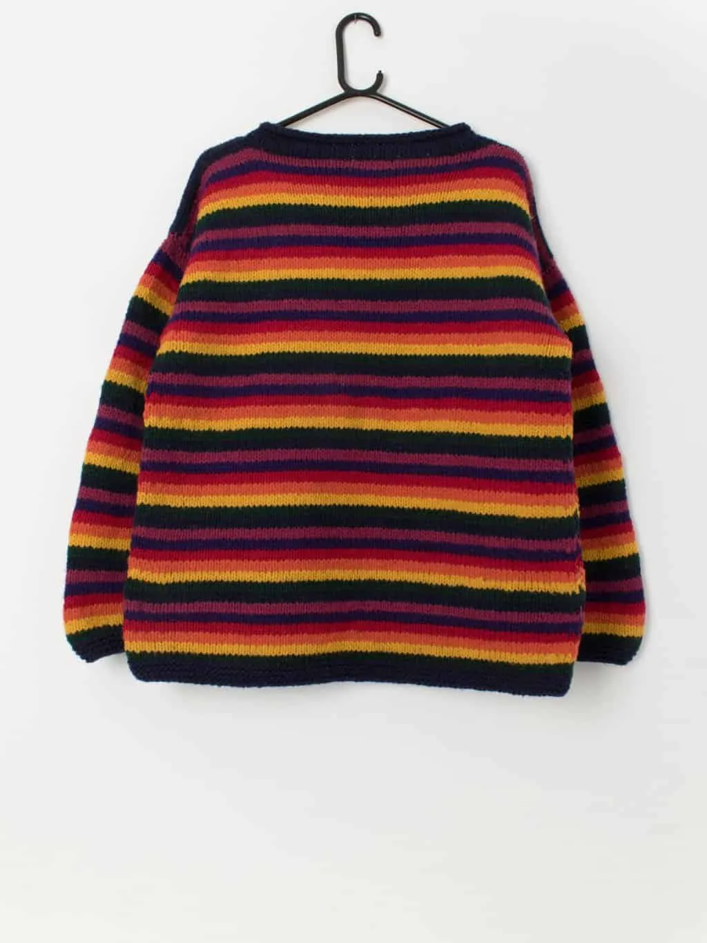 90s Vintage Pachamama Rainbow Striped Chunky Wool Jumper Medium Large