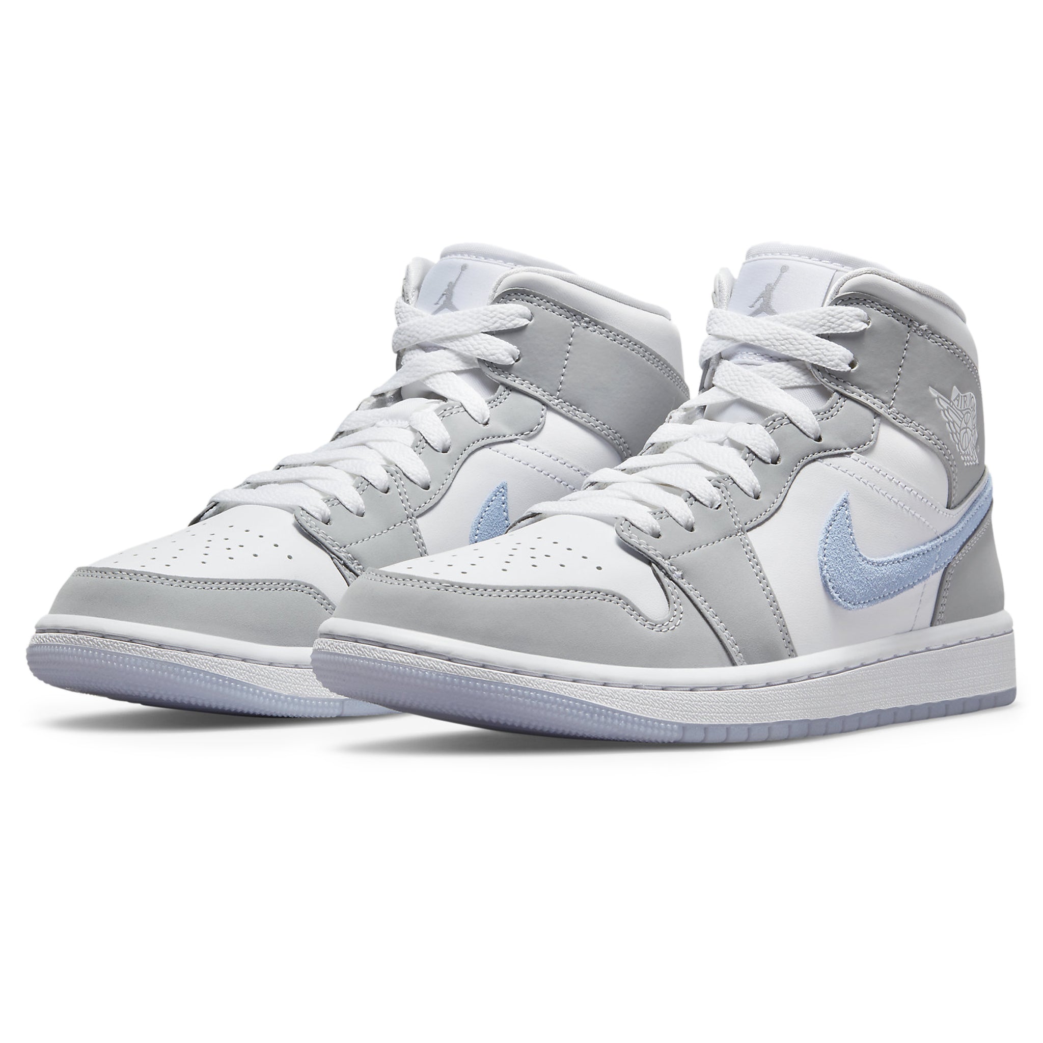 Air Jordan 1 Mid Wolf Grey Blue Women's shoe.