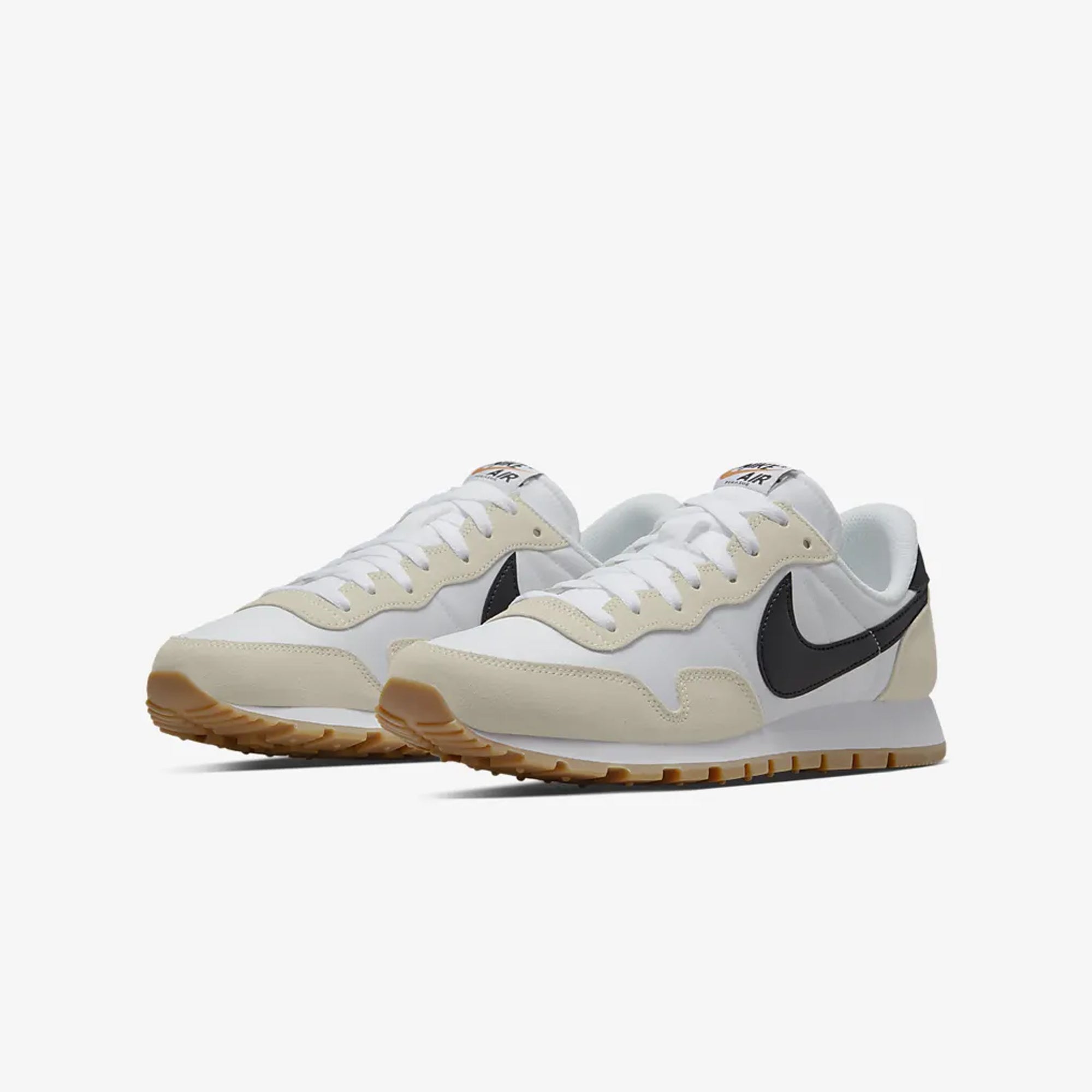 Air Pegasus 83 shoes in white, black, and gum light brown color