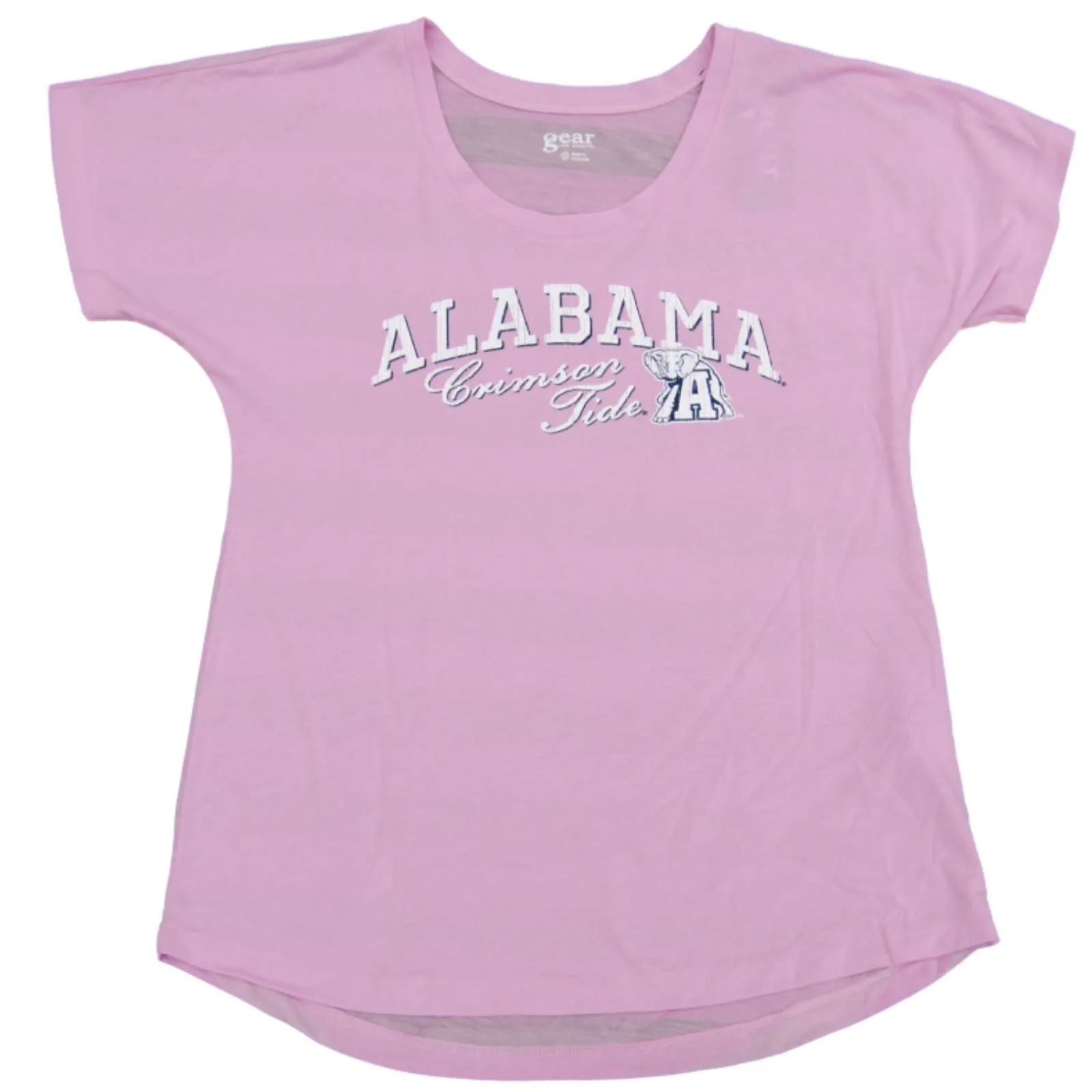 Alabama Crimson Tide Gear for Sports Women's Pink Sheer Striped Back T-Shirt (Medium)