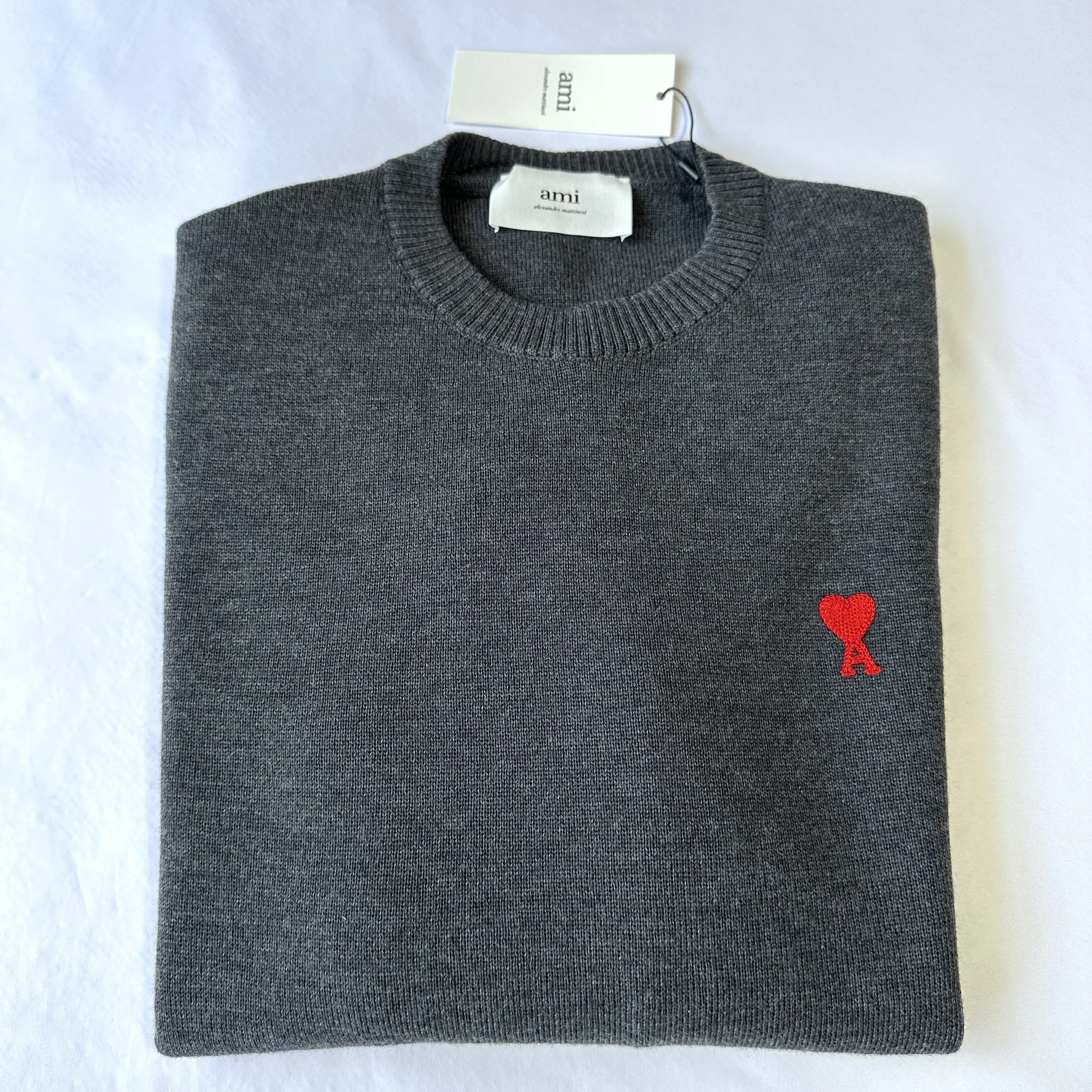 AMI PARIS Crew Neck Heart Unisex Wool Long Sleeves Plain Logo