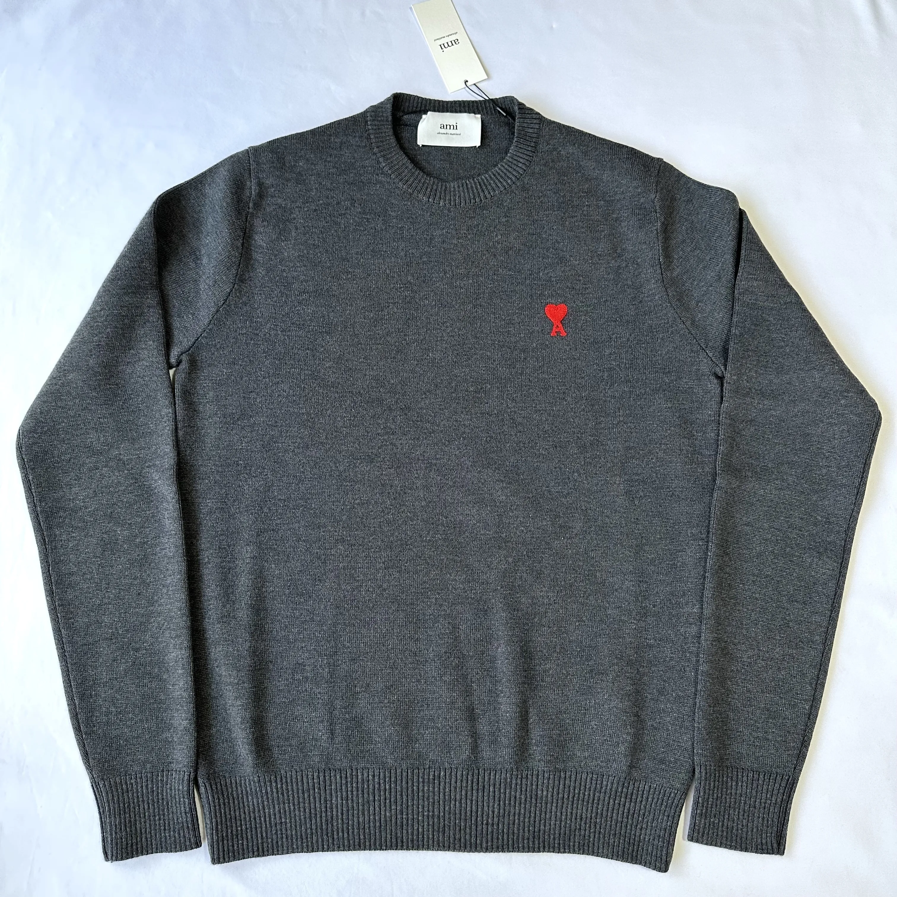 AMI PARIS Crew Neck Heart Unisex Wool Long Sleeves Plain Logo