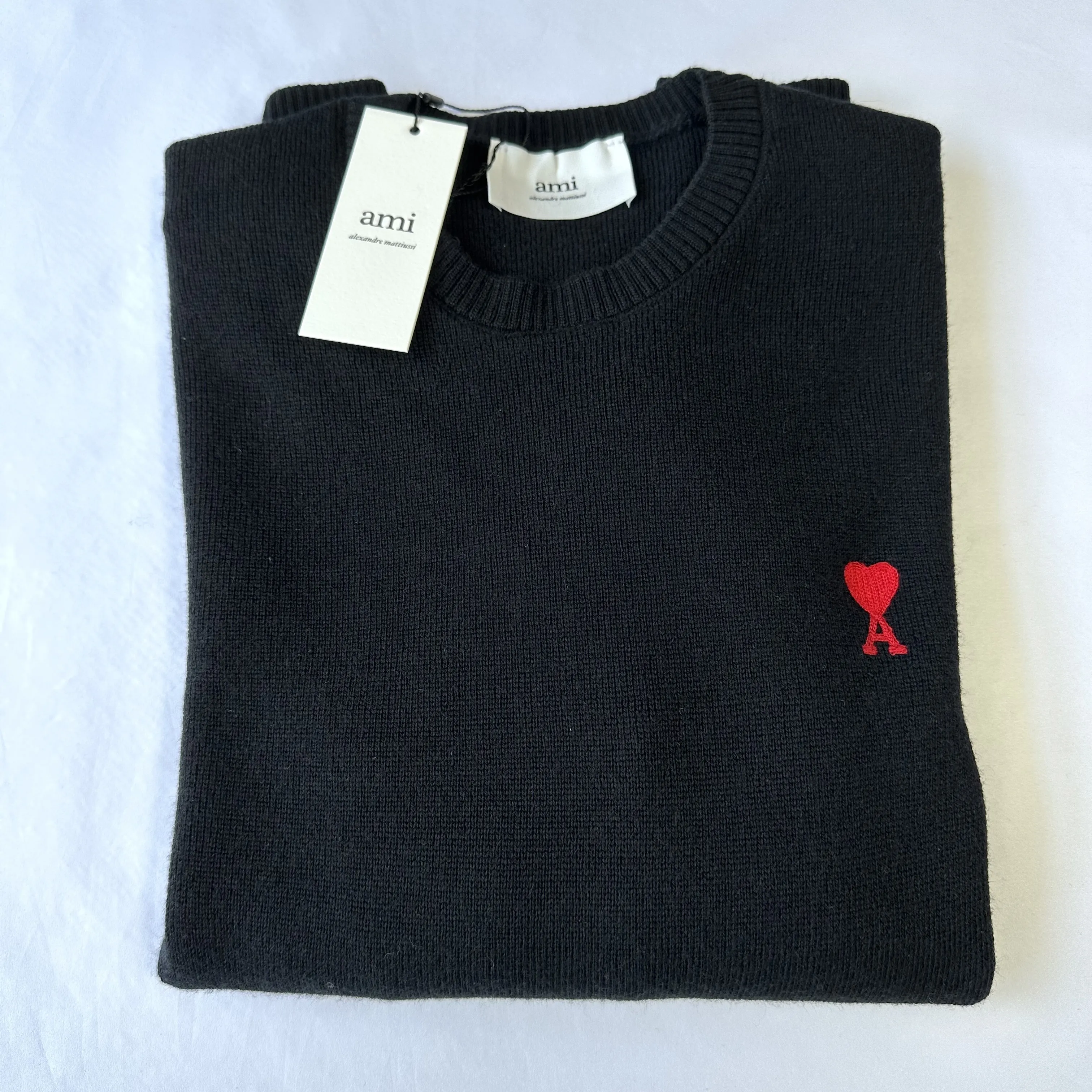 AMI PARIS Crew Neck Heart Unisex Wool Long Sleeves Plain Logo