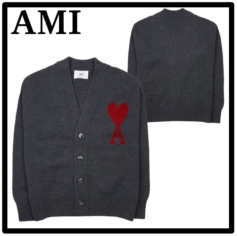 AMI PARIS Unisex Wool Logo Cardigans - Street Style Designers