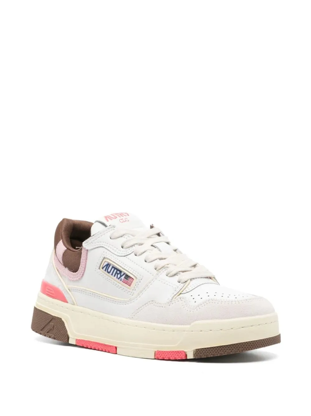 White, Brown, and Pink Leather Autry CLC Low Sneakers