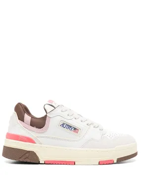 White, Brown, and Pink Leather Autry CLC Low Sneakers