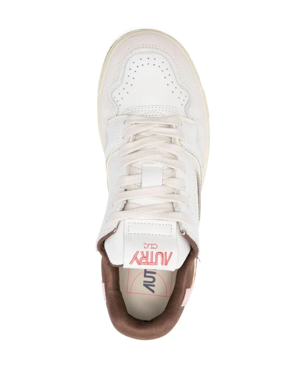 White, Brown, and Pink Leather Autry CLC Low Sneakers