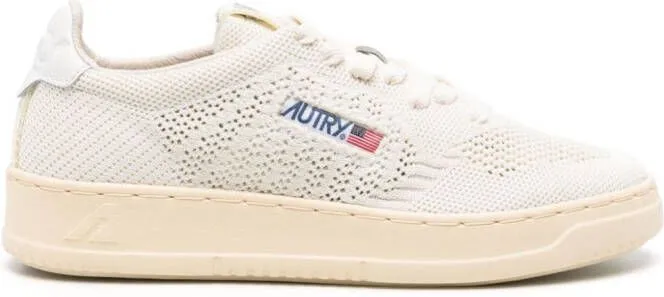 Autry Logo Patch White Open Knit Sneakers