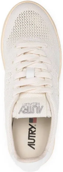 Autry Logo Patch White Open Knit Sneakers