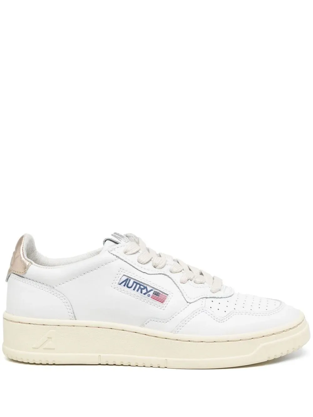 White and Gold Leather Autry Medalist Low Sneakers