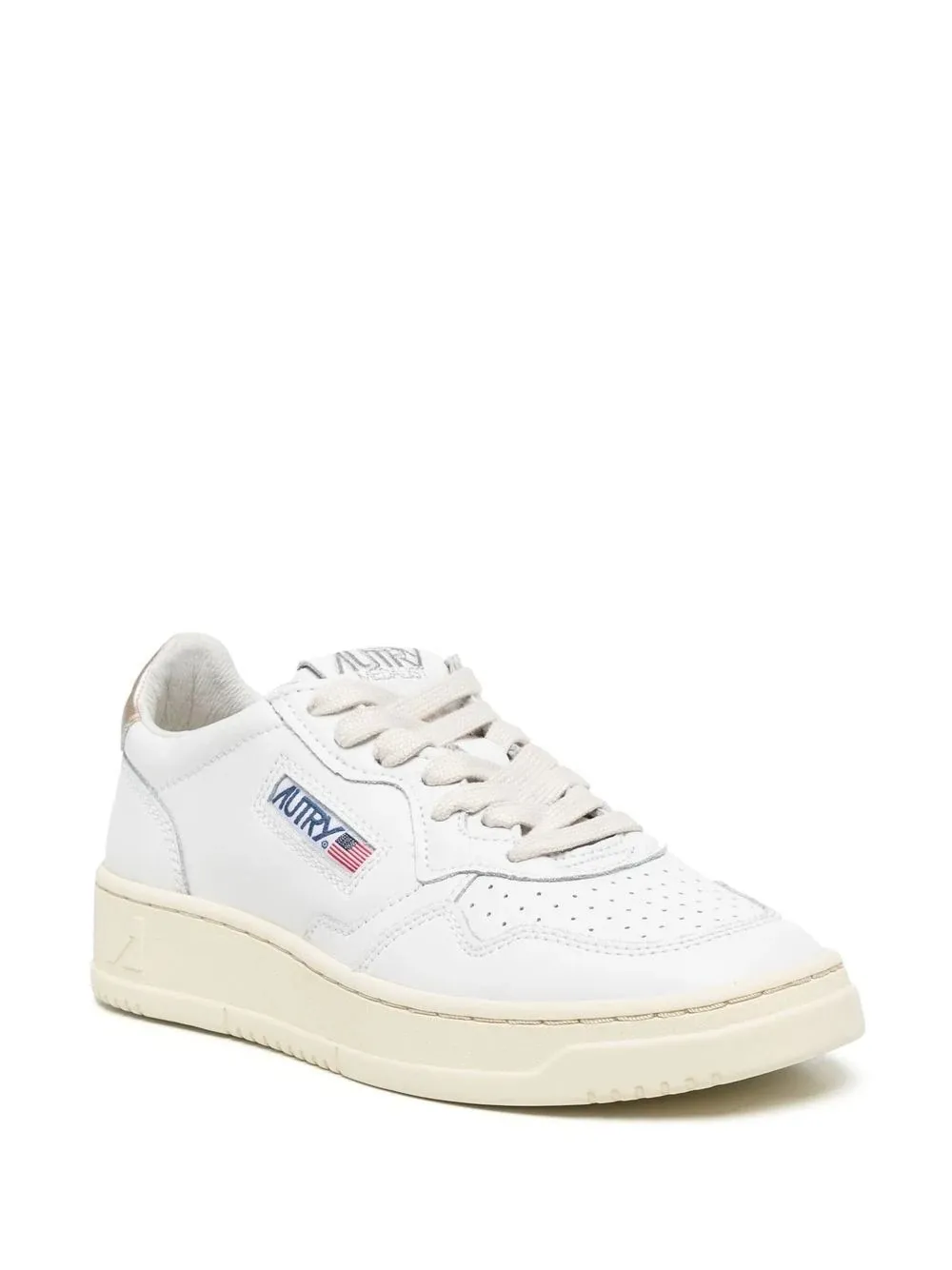 White and Gold Leather Autry Medalist Low Sneakers