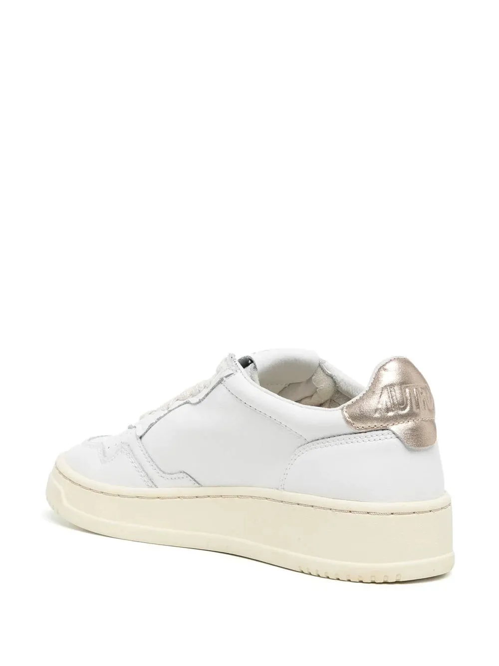 White and Gold Leather Autry Medalist Low Sneakers