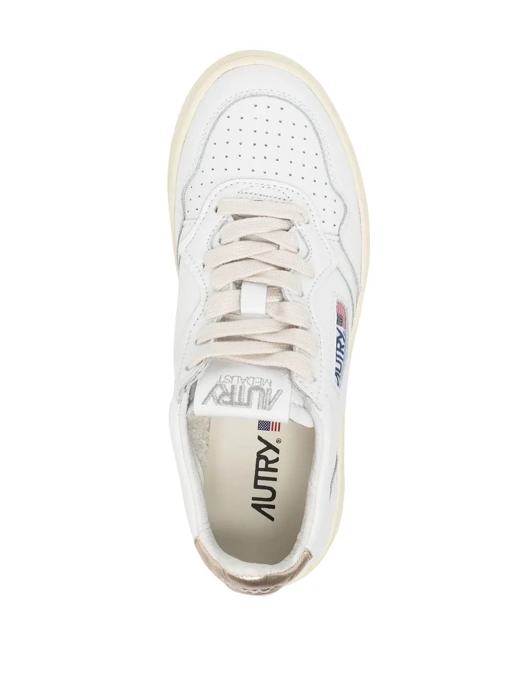 White and Gold Leather Autry Medalist Low Sneakers