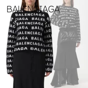 Balenciaga Unisex Wool Crew Neck Monogram Street Style Sweatshirt