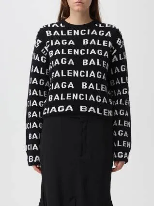 Balenciaga Unisex Wool Crew Neck Monogram Street Style Sweatshirt