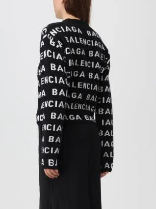 Balenciaga Unisex Wool Crew Neck Monogram Street Style Sweatshirt