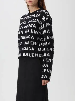 Balenciaga Unisex Wool Crew Neck Monogram Street Style Sweatshirt