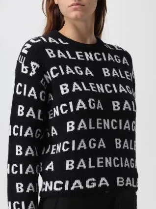 Balenciaga Unisex Wool Crew Neck Monogram Street Style Sweatshirt