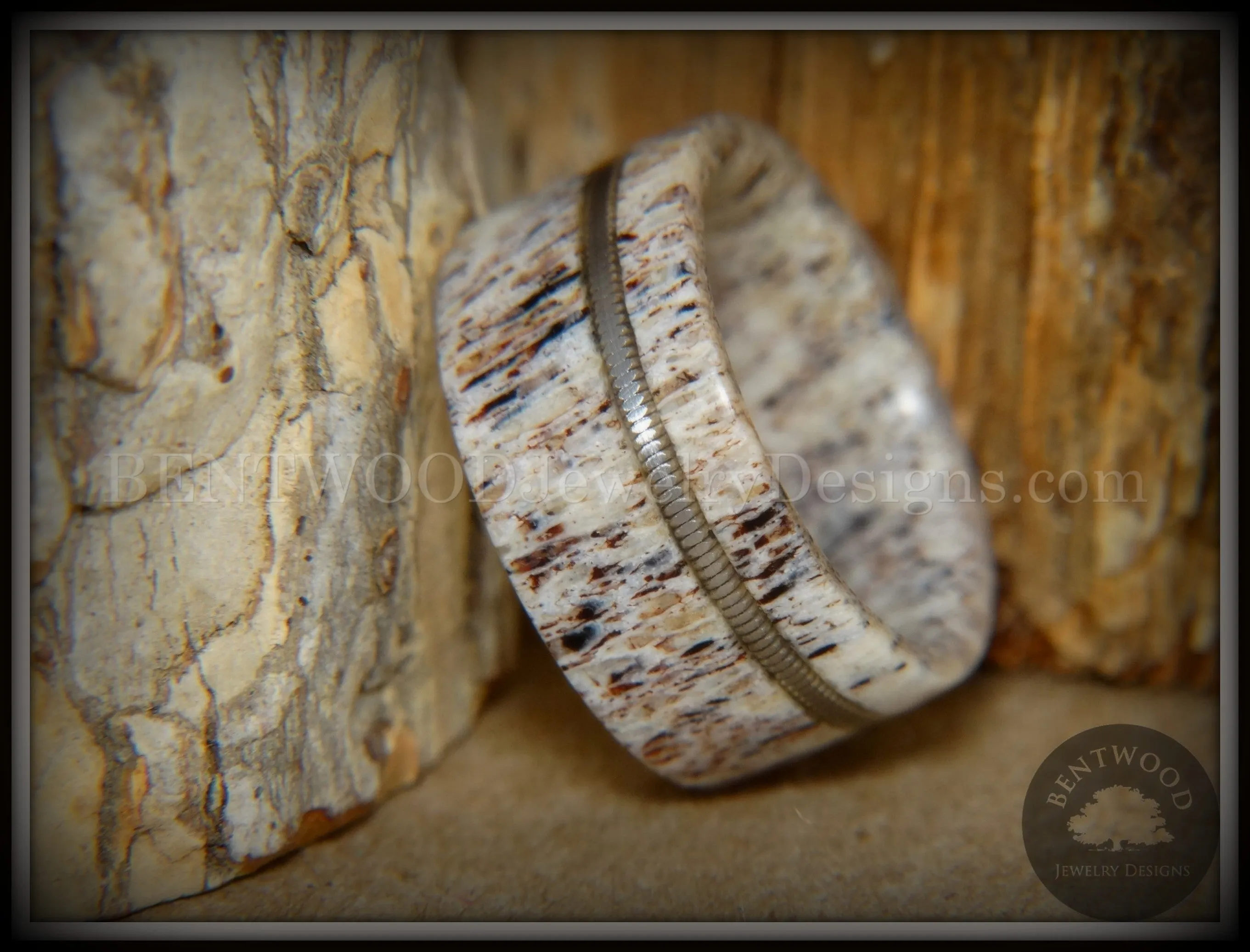 Bentwood Ring - Nature's Melody Antler and Guitar String Inlay.