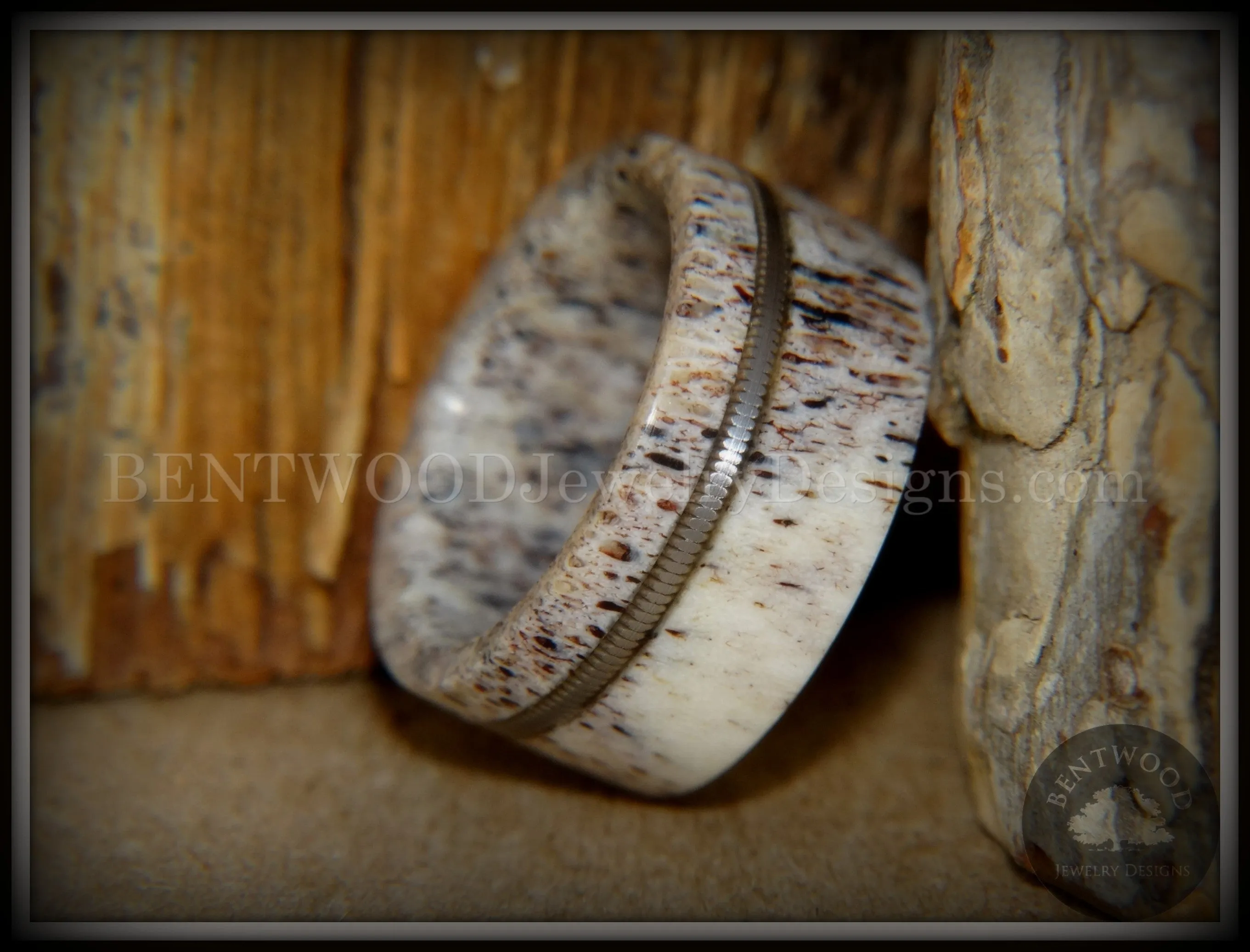 Bentwood Ring - Nature's Melody Antler and Guitar String Inlay.