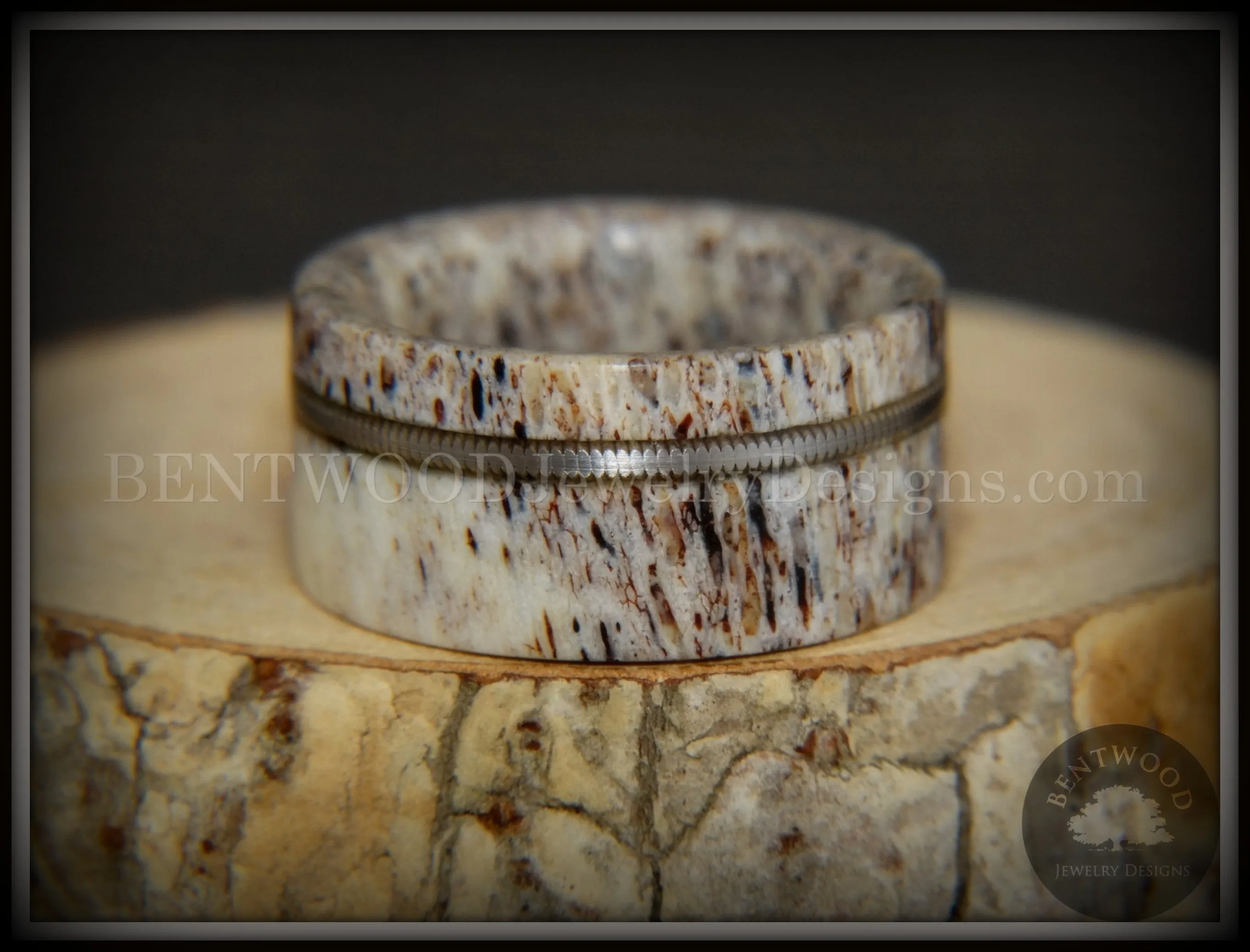 Bentwood Ring - Nature's Melody Antler and Guitar String Inlay.