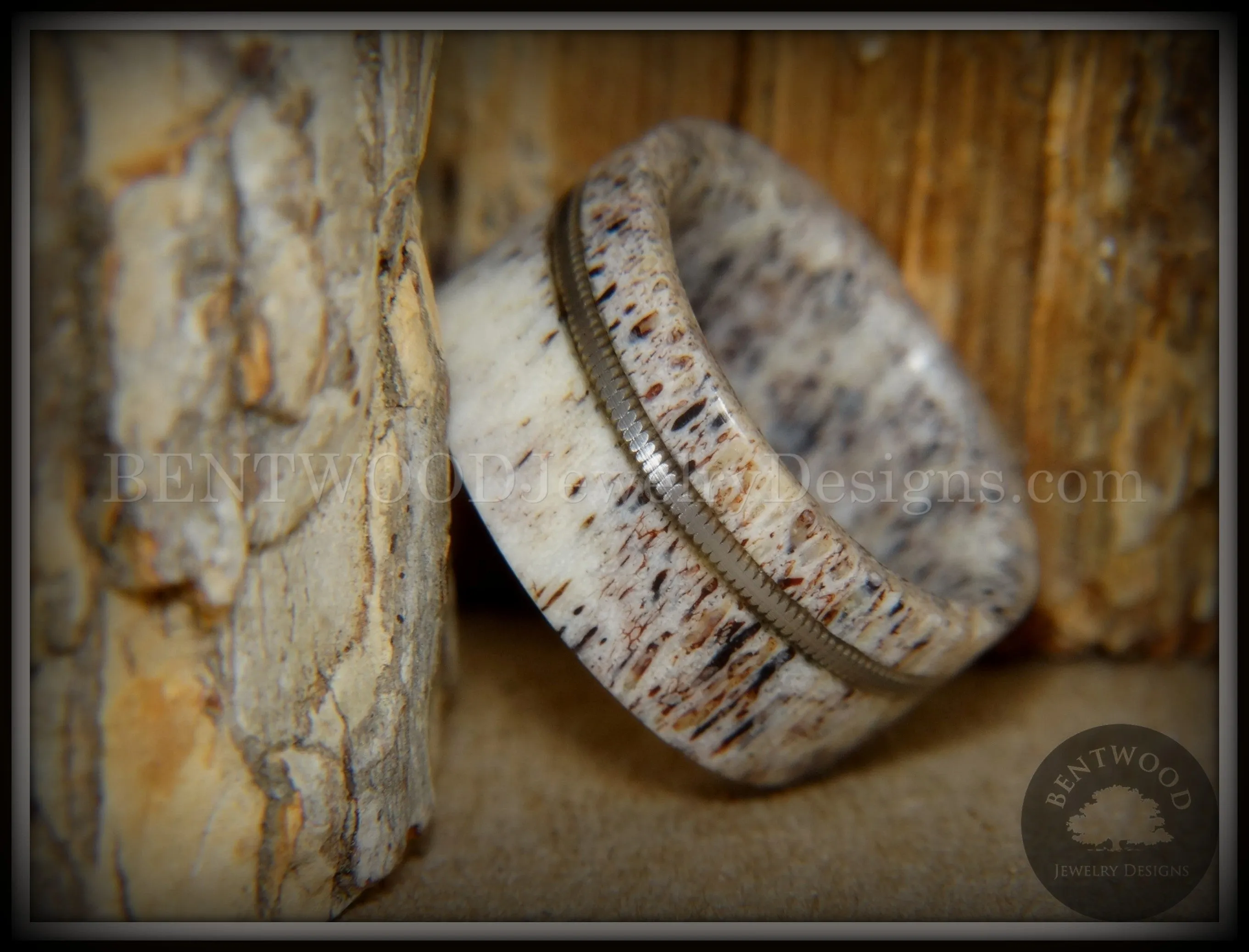 Bentwood Ring - Nature's Melody Antler and Guitar String Inlay.