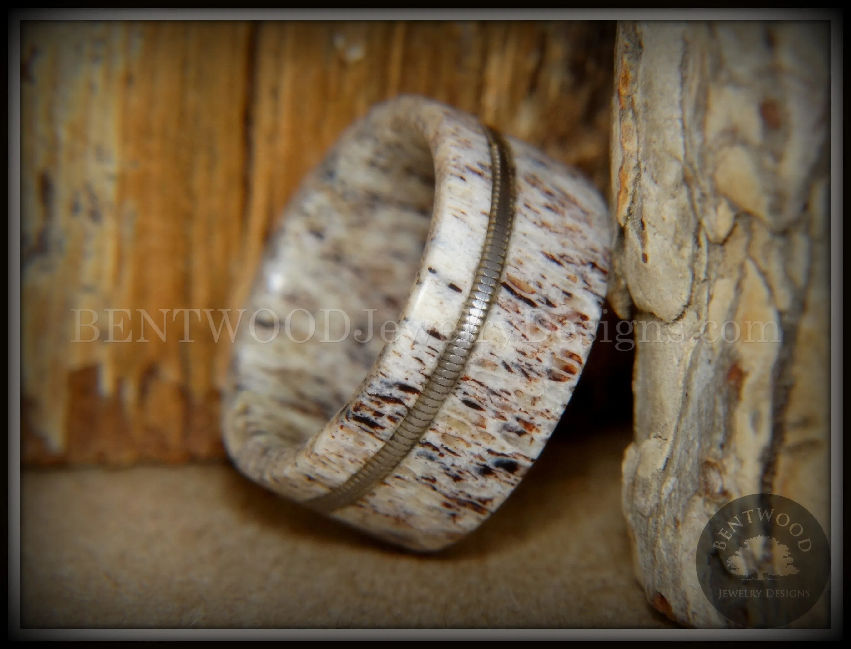 Bentwood Ring - Nature's Melody Antler and Guitar String Inlay.