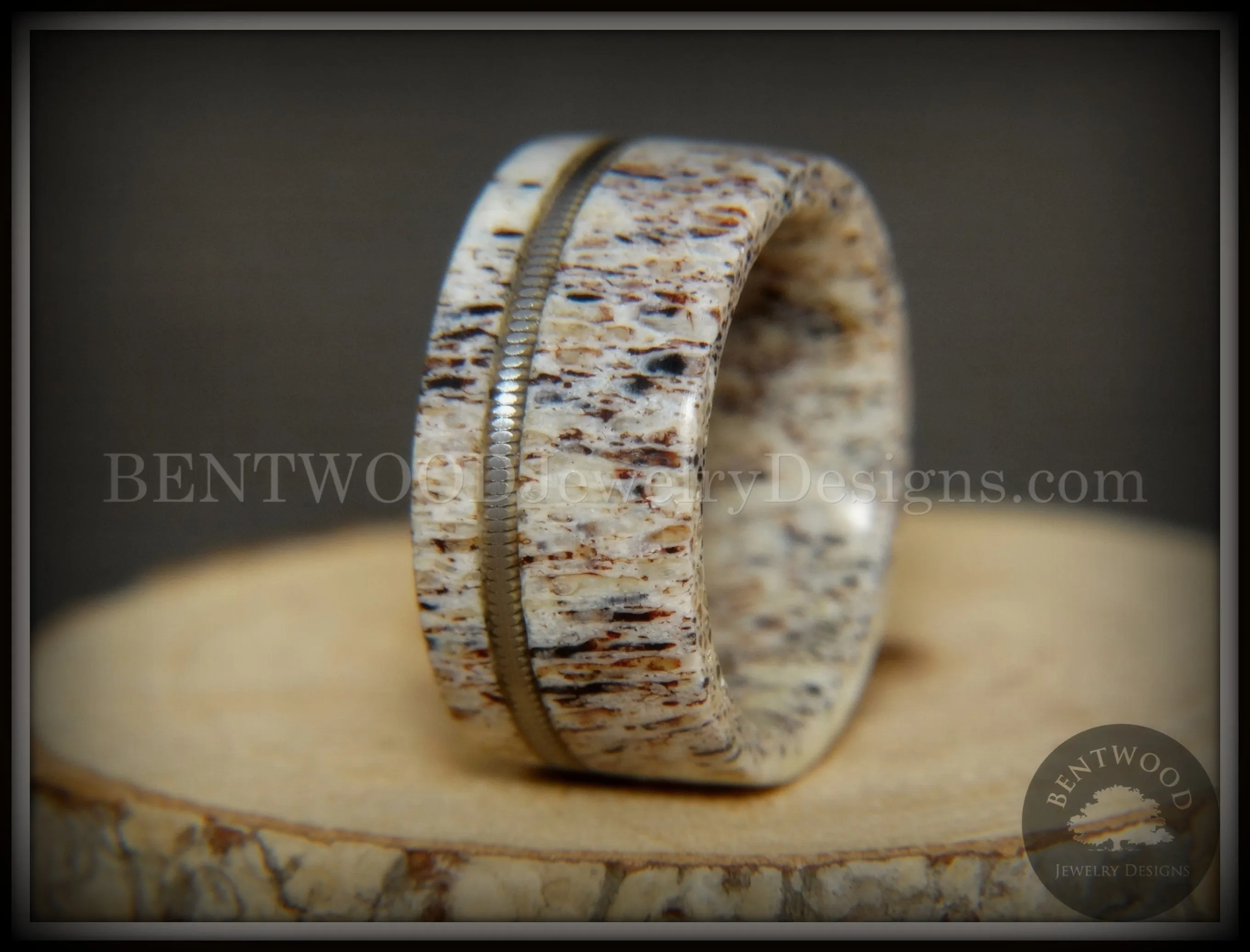 Bentwood Ring - Nature's Melody Antler and Guitar String Inlay.