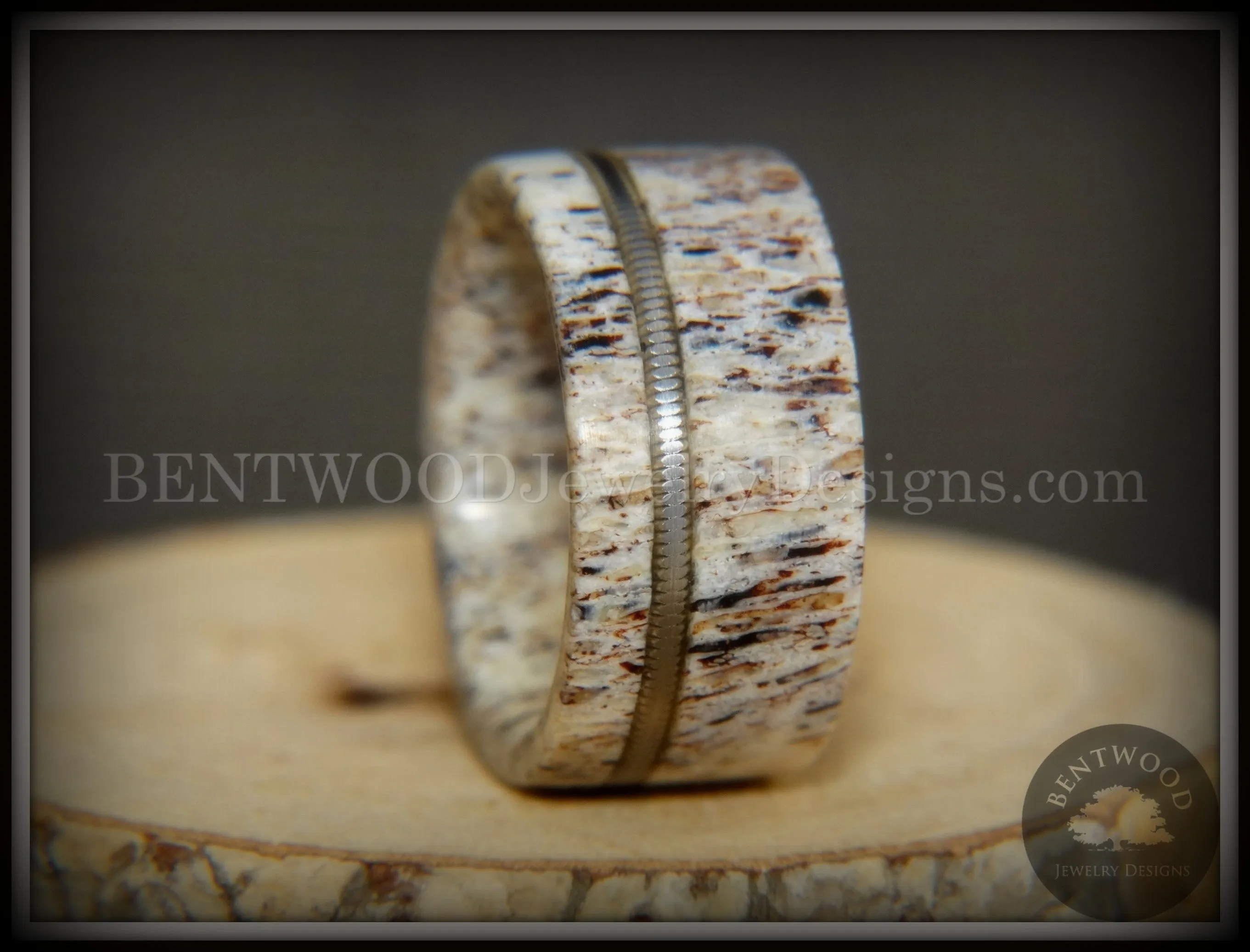 Bentwood Ring - Nature's Melody Antler and Guitar String Inlay.