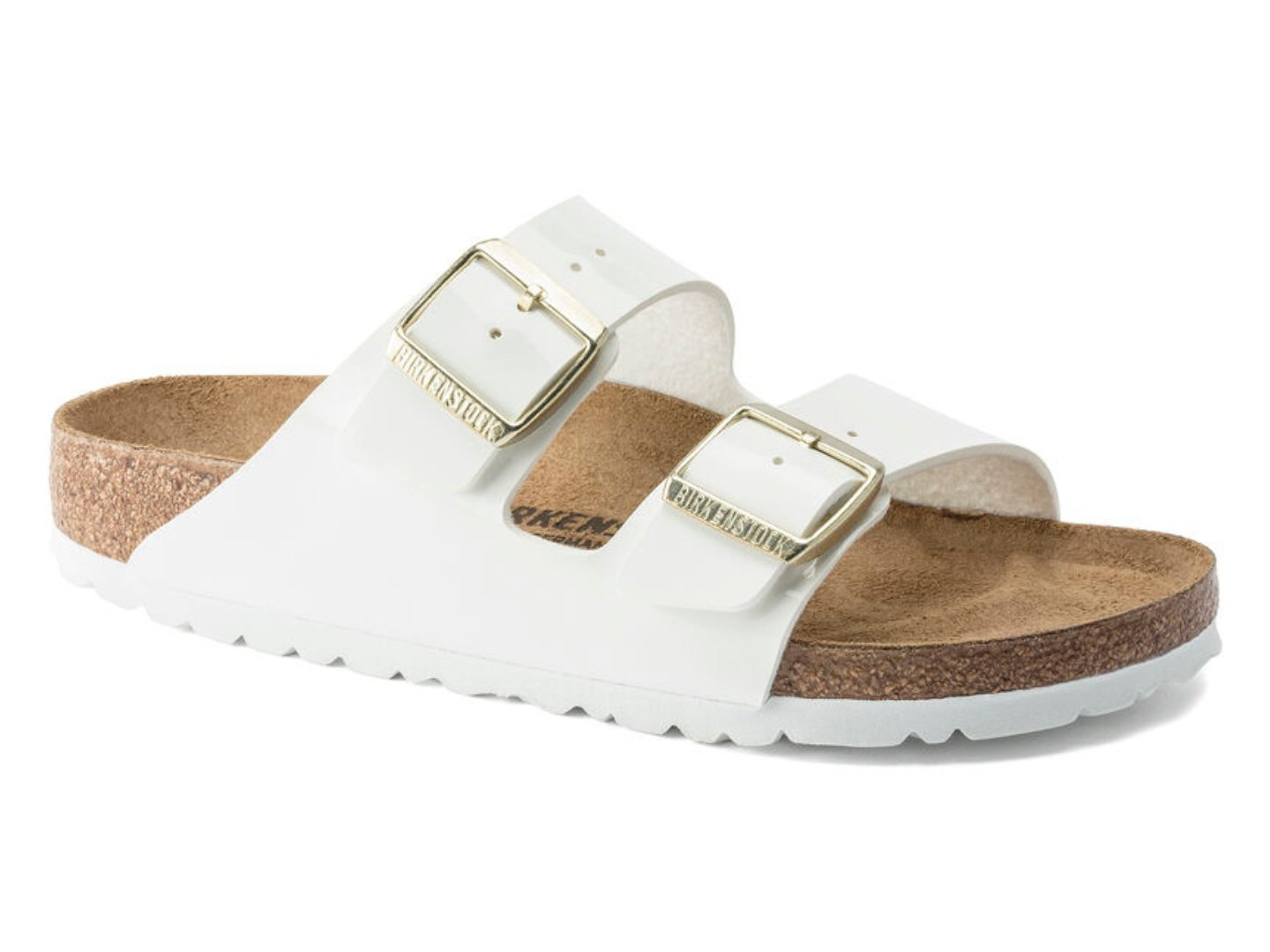 Birkenstock Arizona Birko-Flor white patent sandals - Buy now!