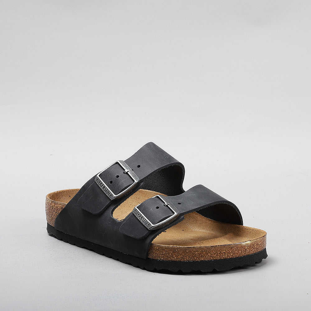 Birkenstock Arizona Black Waxy Oiled Leather Sandals