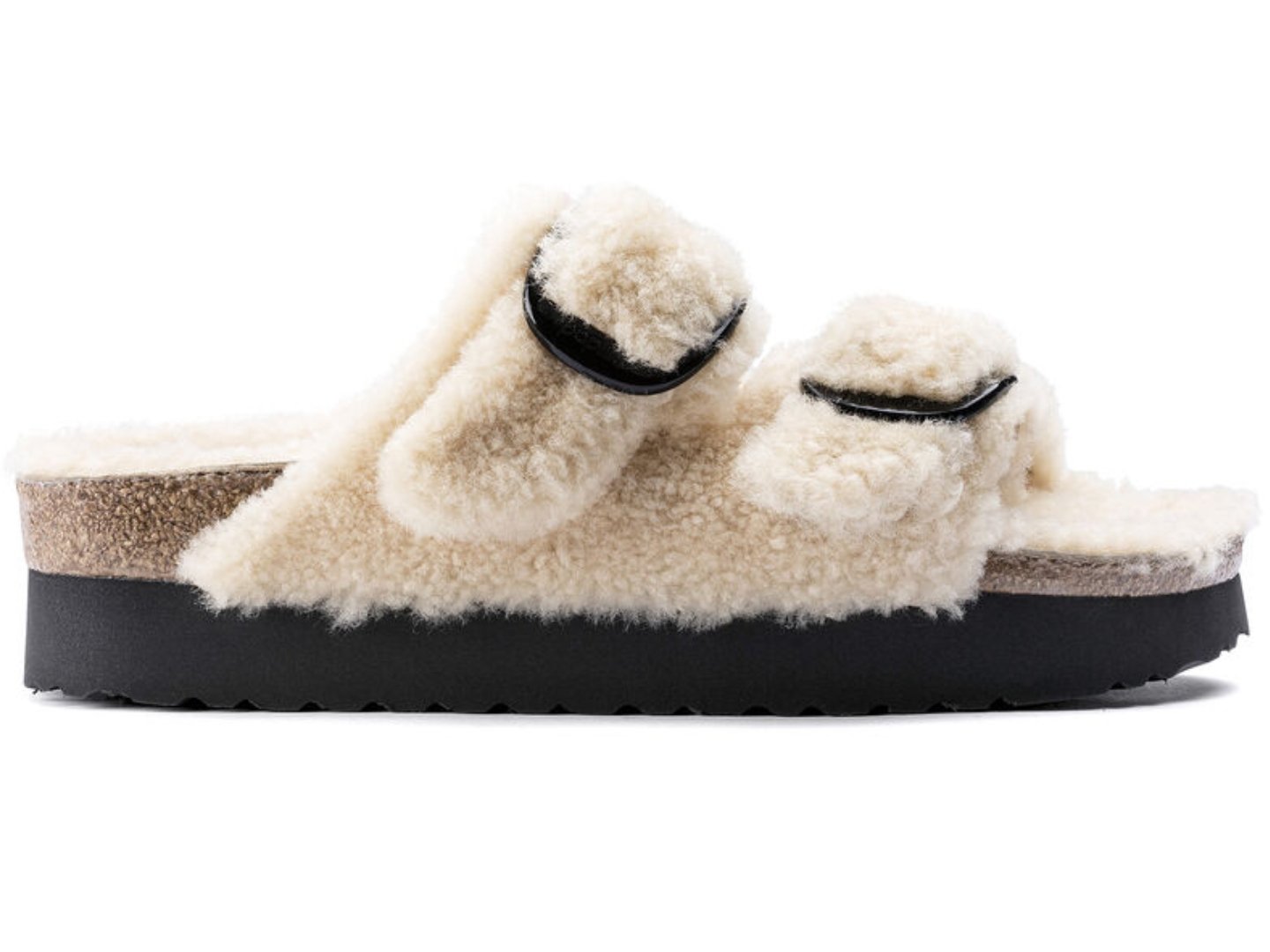 Birkenstock Arizona Platform Big Buckle Teddy Eggshell Shearling