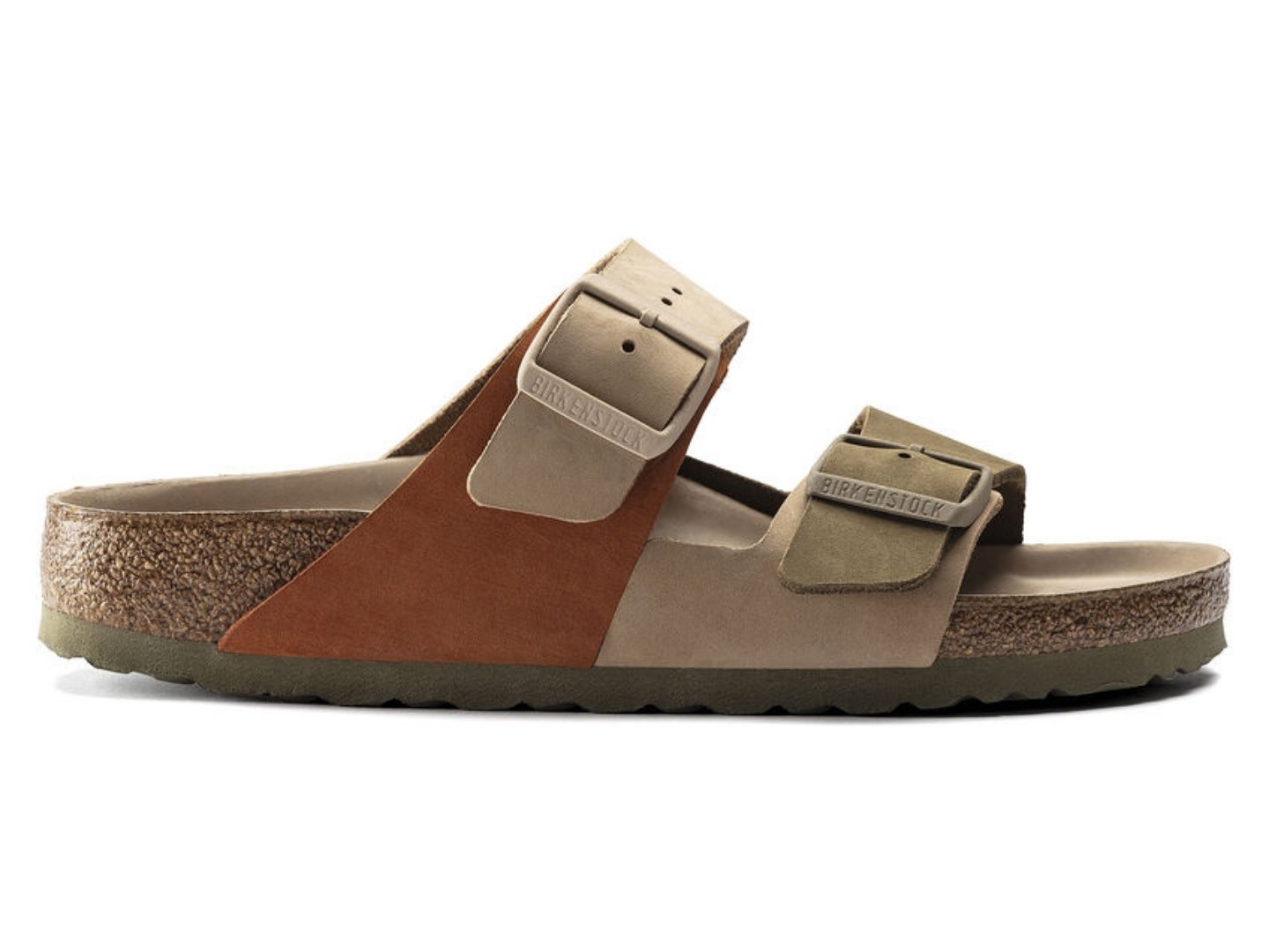 Birkenstock Arizona Sandals in Split Sandcastle and Faded Khaki.