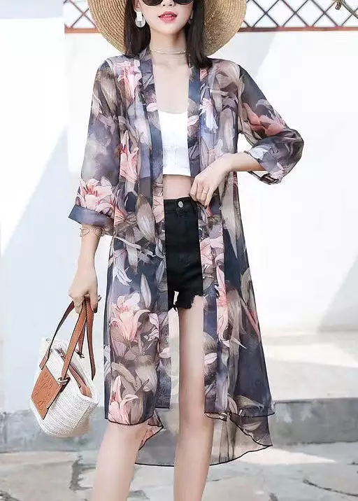 Black Chiffon Cardigan with Bracelet Sleeves - New Low High Design AS1034