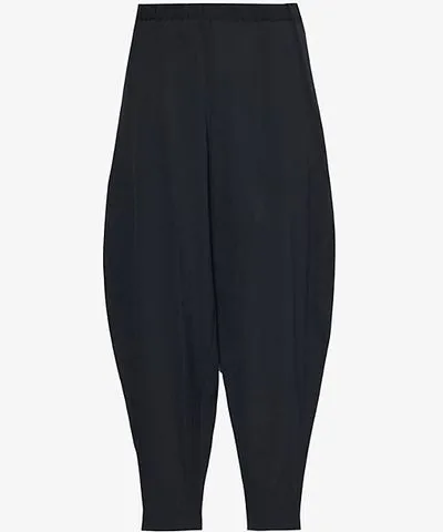 Black Comme Des Garcon Mens Elasticated-Waistband Tapered-Leg Relaxed-Fit Wool Trousers