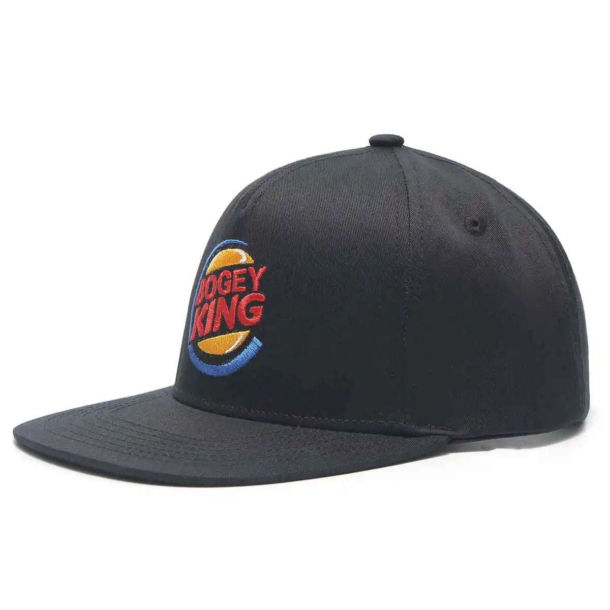 Black Snapback Golf Hat - Flat Brim