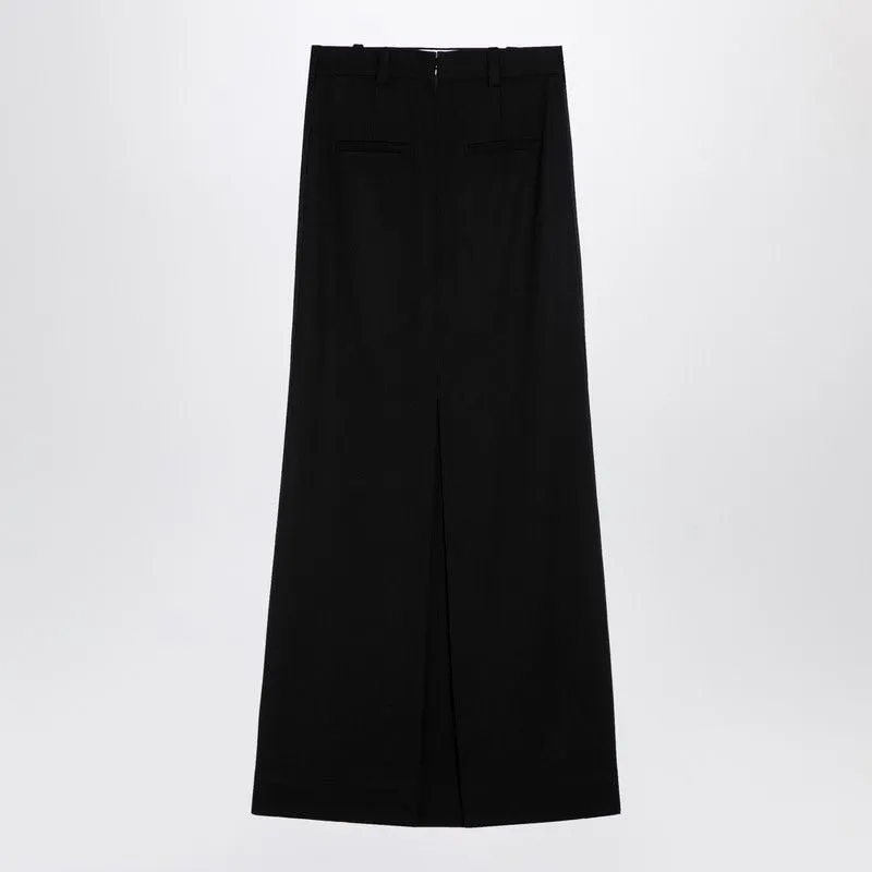 Black Wool Blend Long Skirt