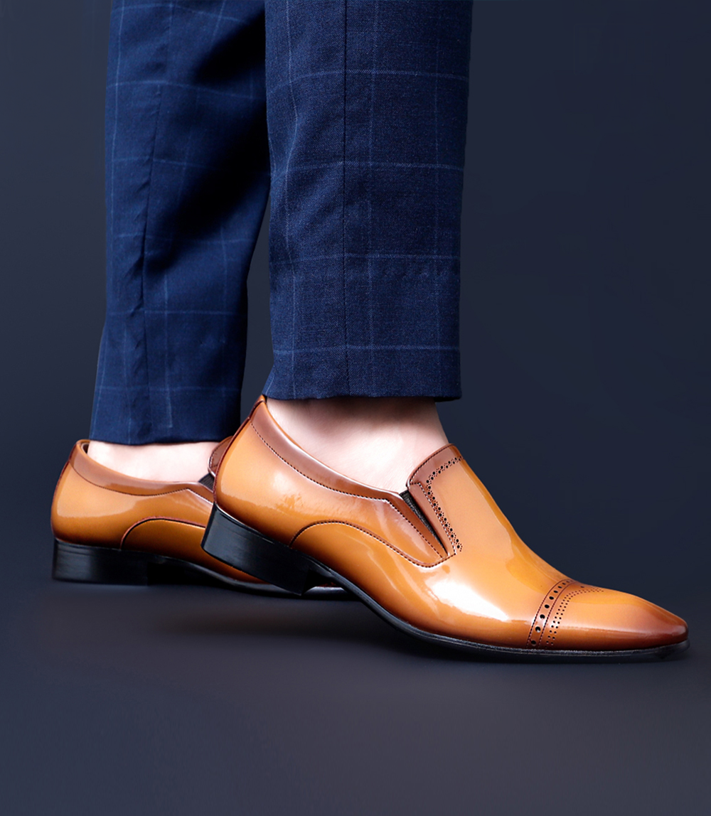 BM5052 tan men's formal slip-on shoes