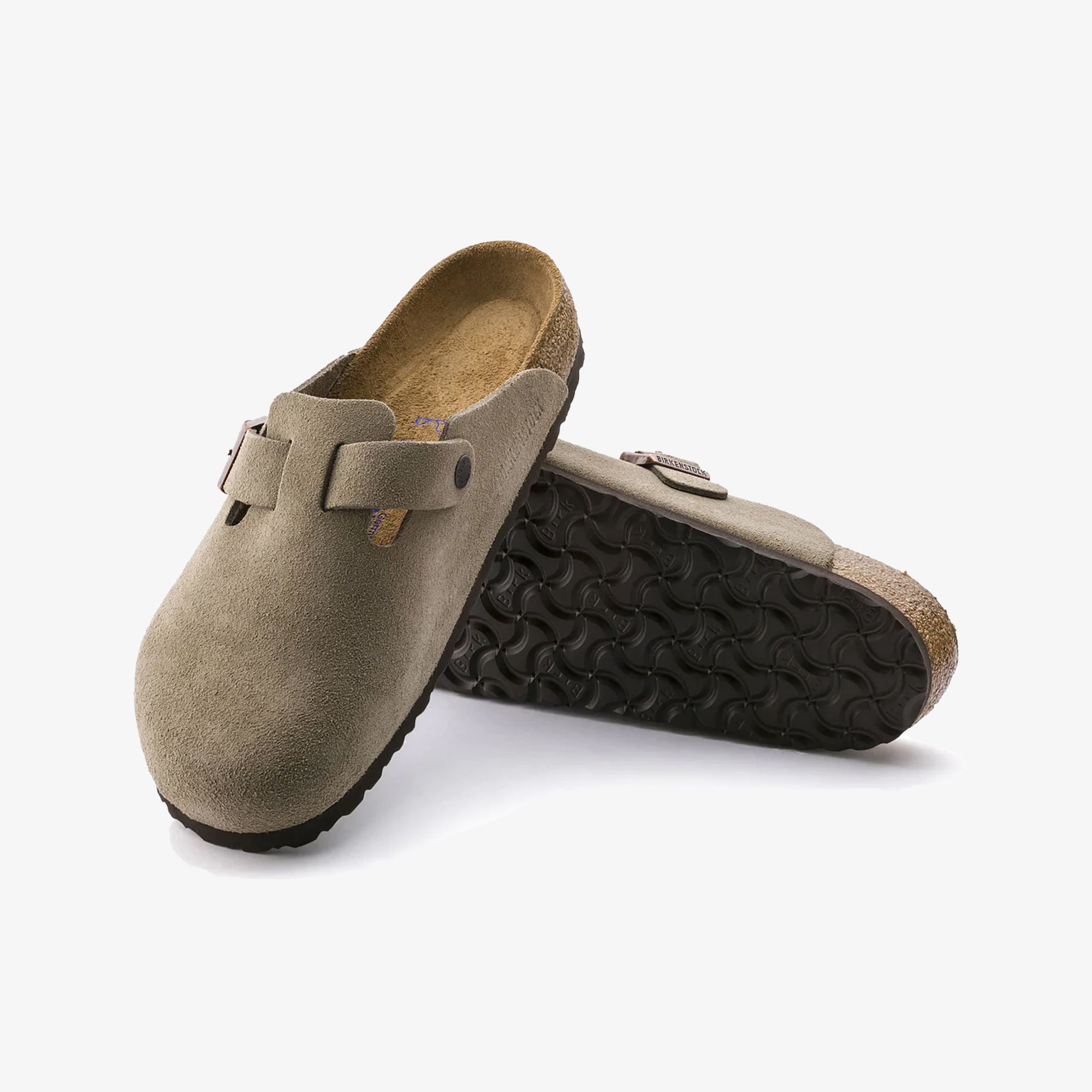 Boston Soft Footbed Suede Leather Gray Taupe Sandals