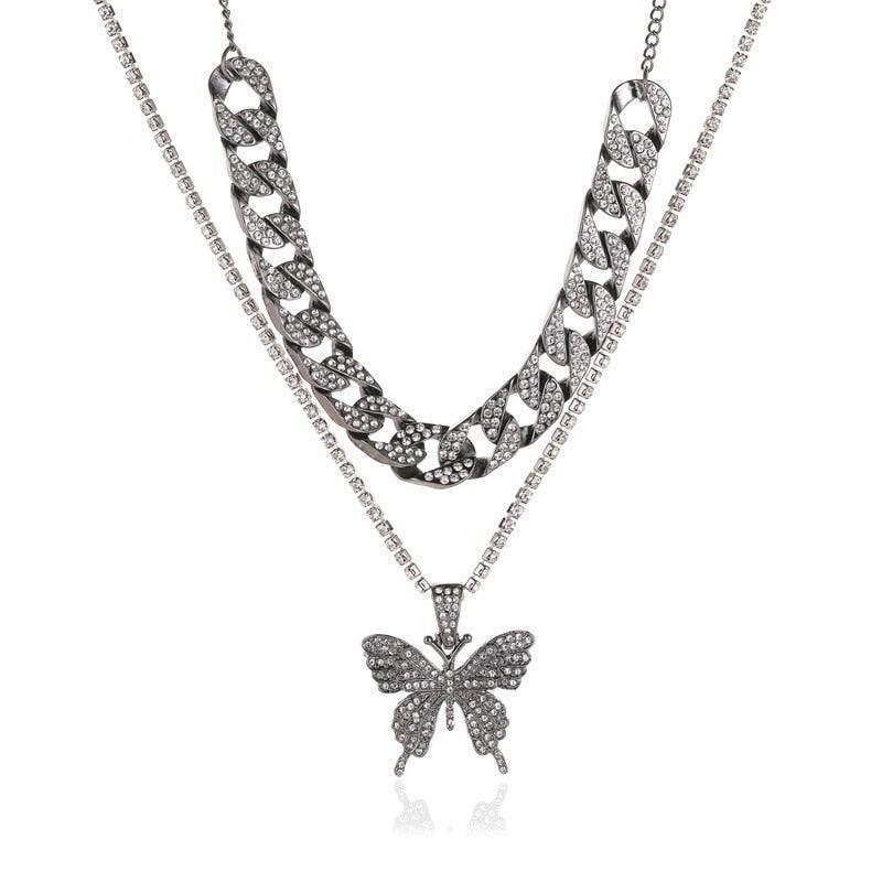 Butterfly pendant necklace with rhinestones