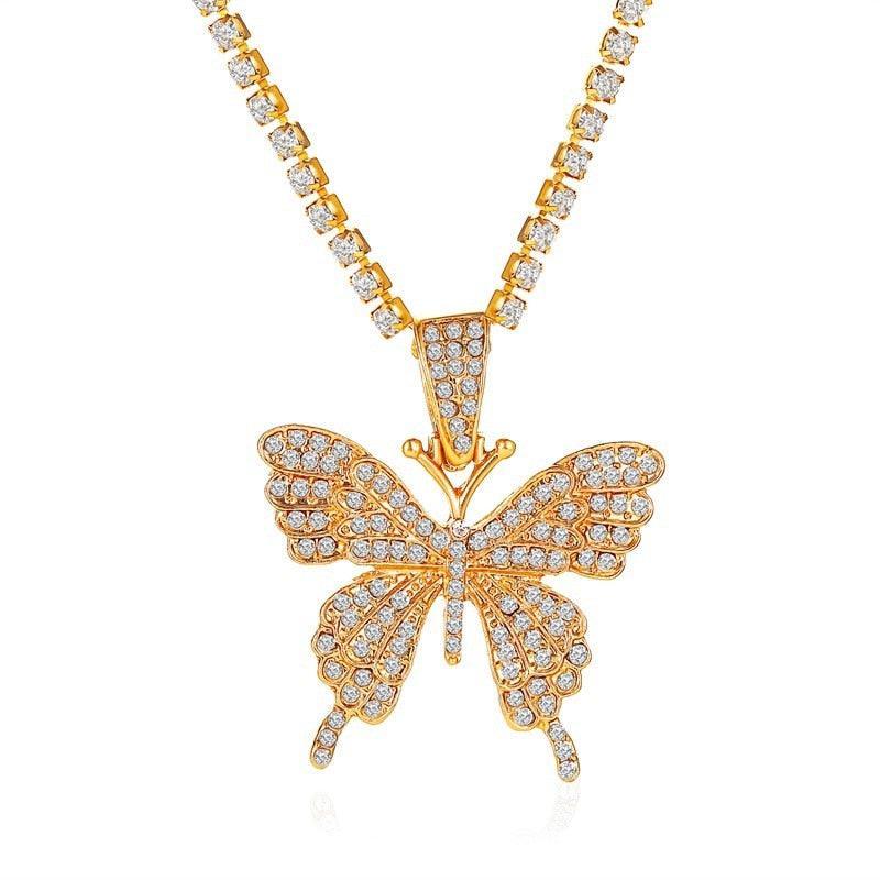 Butterfly pendant necklace with rhinestones