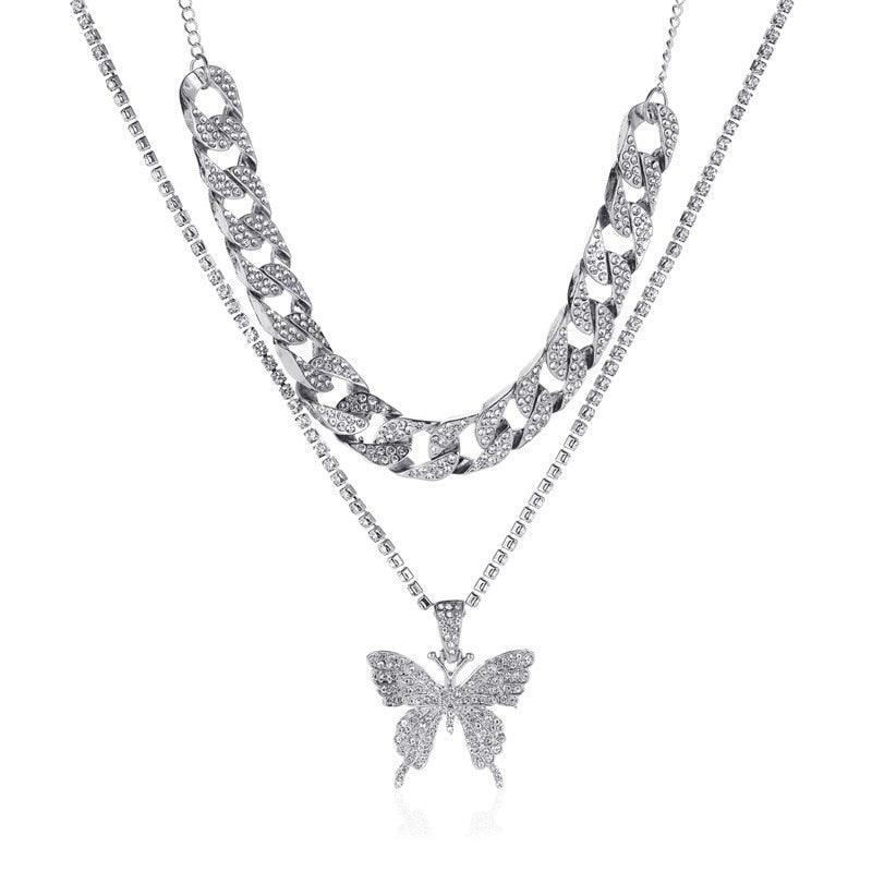 Butterfly pendant necklace with rhinestones