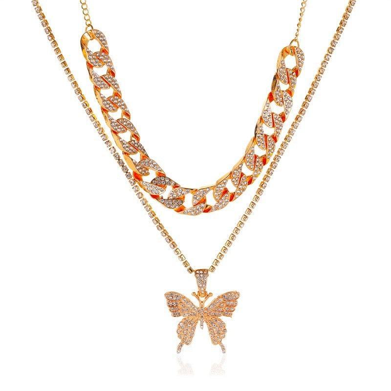 Butterfly pendant necklace with rhinestones