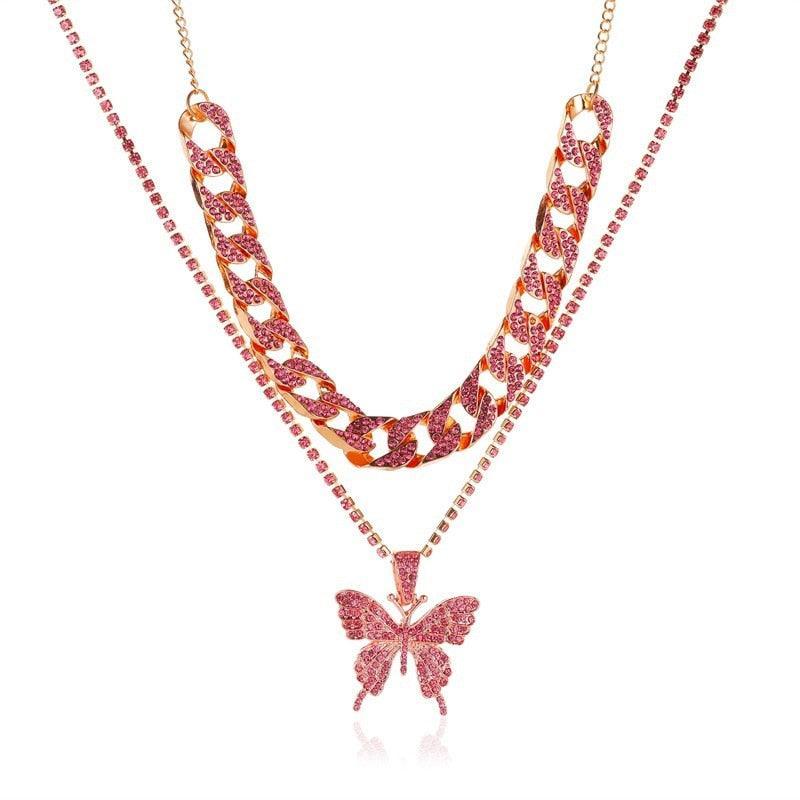 Butterfly pendant necklace with rhinestones