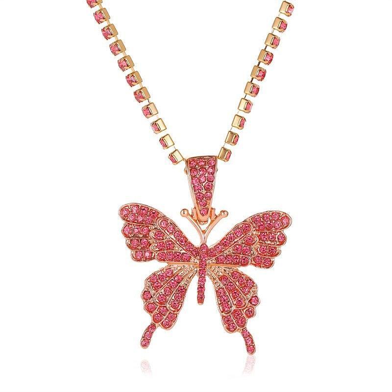 Butterfly pendant necklace with rhinestones