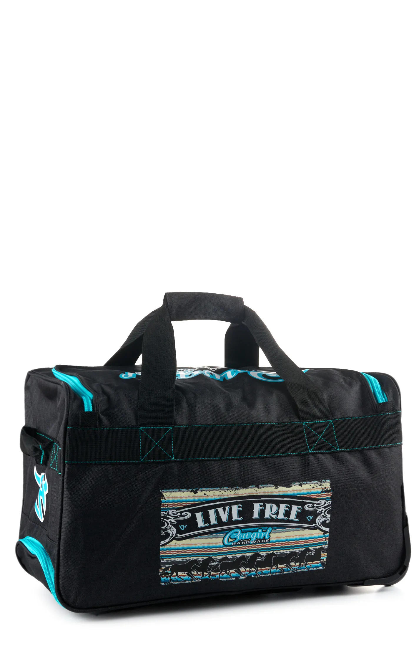 Charcoal and Turquoise Live Free 18-inch Rolling Gear Bag by Cowgirl Hardware